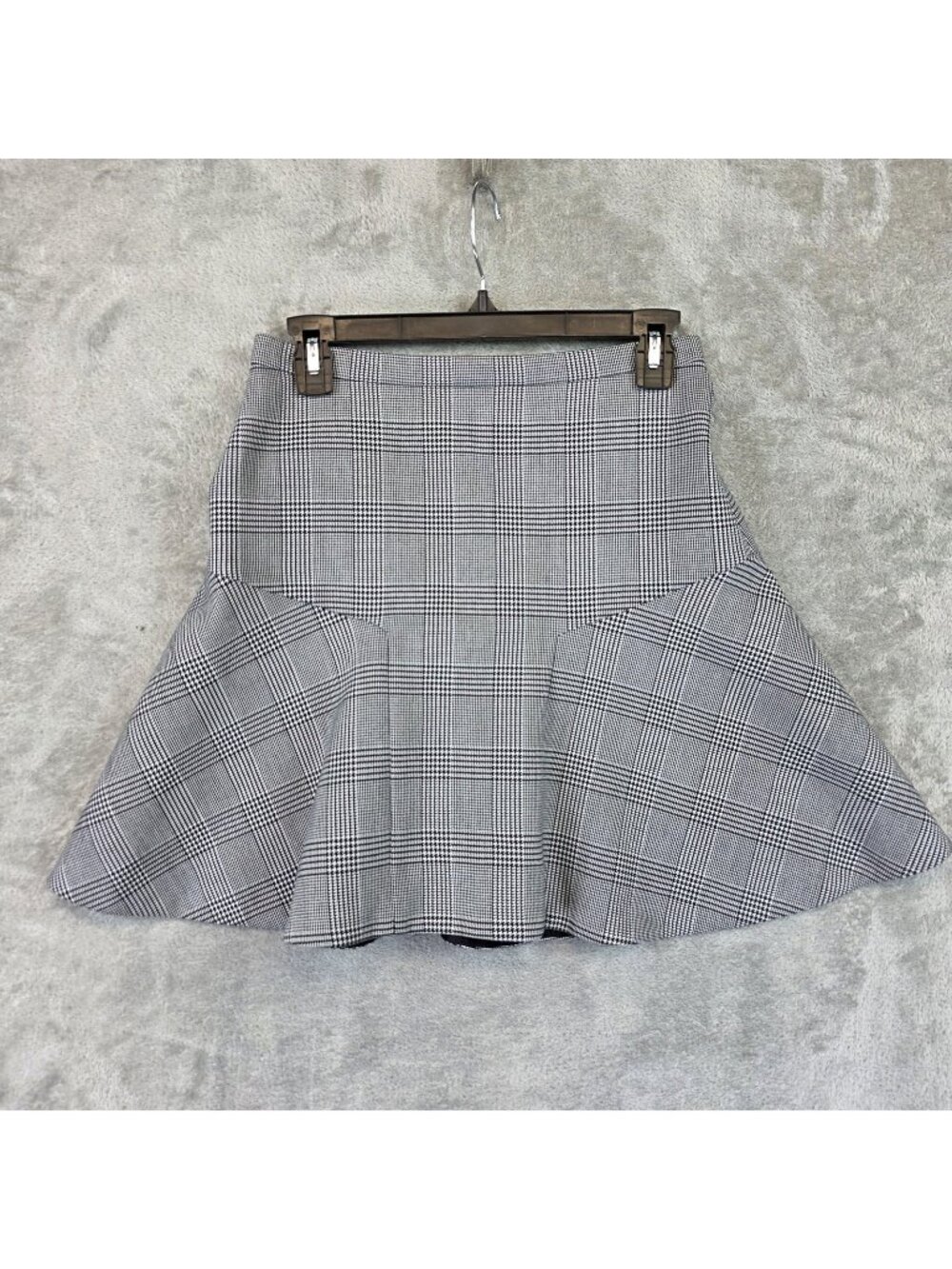 J Crew Skirt Womens 0 Gray Plaid Knit Trumpet Mini Zip Stretch Work Office